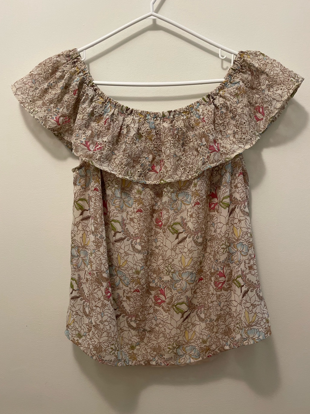 Off-Shoulder Floral Ruffle Lined Top - Beige Floral